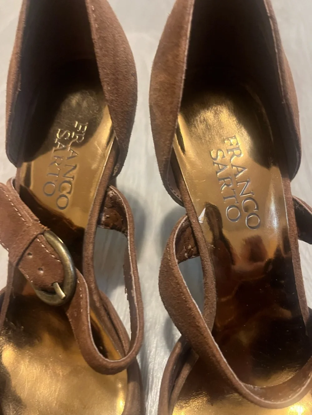 Franco Sarto Brown Suede Peep-Toe‎ Heels with Ankle Strap